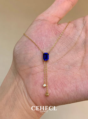 S925银锁骨链女蓝色方糖流苏项链