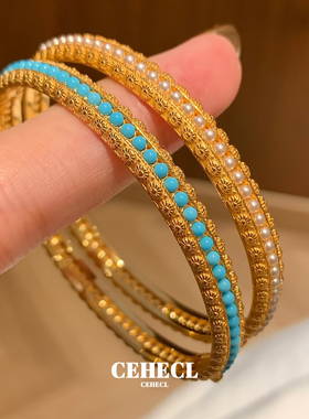 新中式贵气婉容仿绿松珍珠手镯女