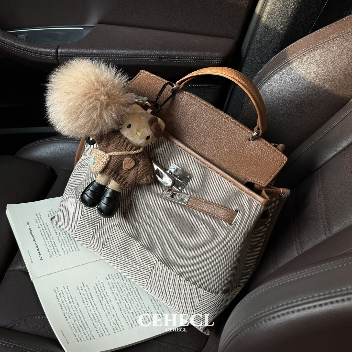 高智感格纹帆布荔枝纹公文包女翻盖锁扣手提凯莉包通勤单肩斜挎包,箱包皮具/热销女包/男包,单肩包,淘宝优惠券,粉丝福利购,淘宝优惠卷