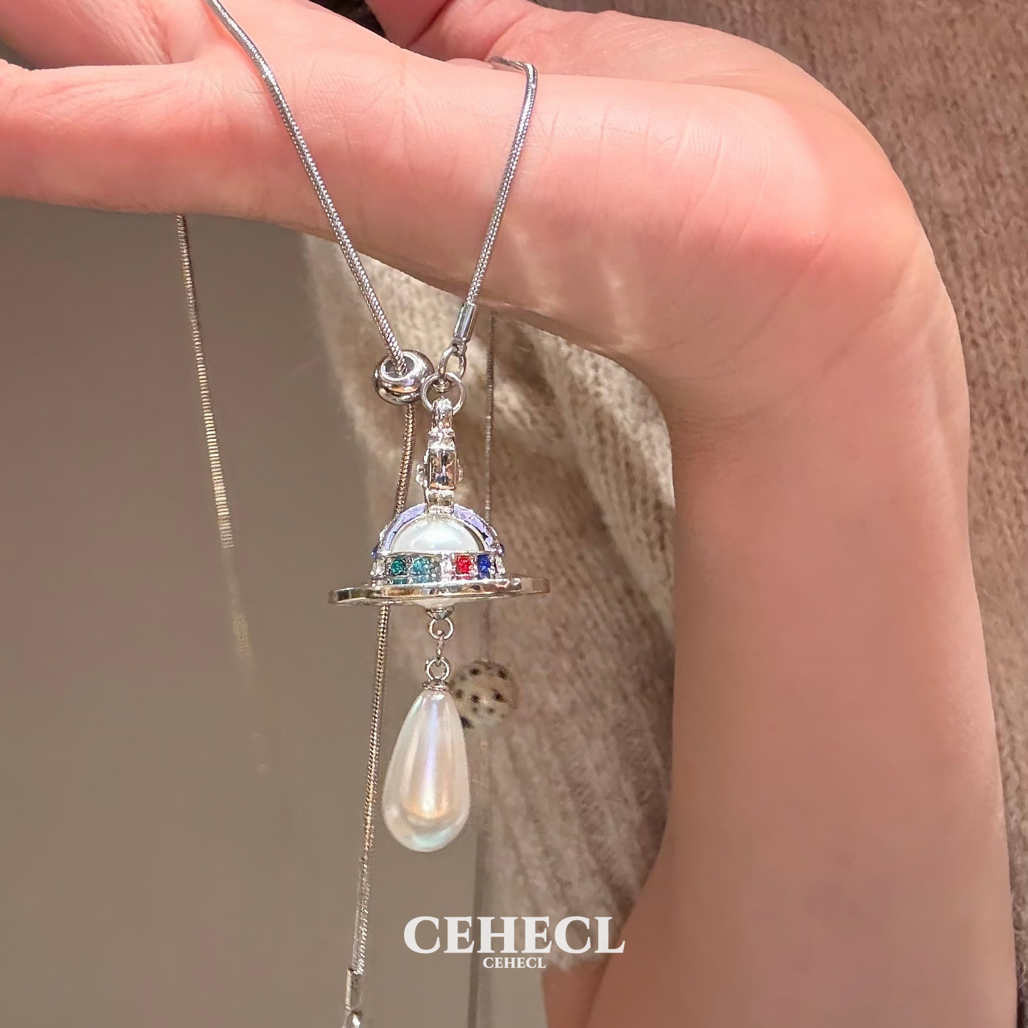 中古西太后土星长款项链女毛衣链