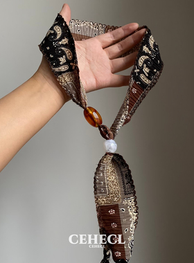 复古棕色腰果花丝巾项链女款领巾