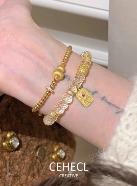 福牌玉葫芦手链女黄水晶手串手饰