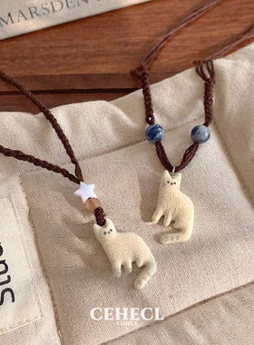 小众设计毛绒立体小猫项链女配饰