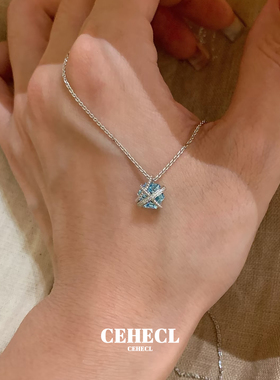星光结气质单钻项链女海蓝毛衣链