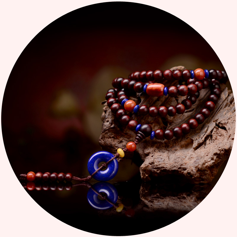 臻品•宝镜梵天〓野生老料印度小叶紫檀佛珠手链7mm108颗手工珠