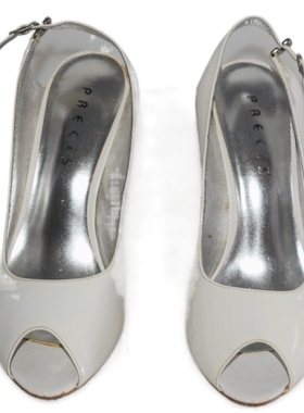 米白色头层牛漆皮鱼嘴高跟凉鞋鞋跟镶钻装饰内外真皮夏鞋2S9701