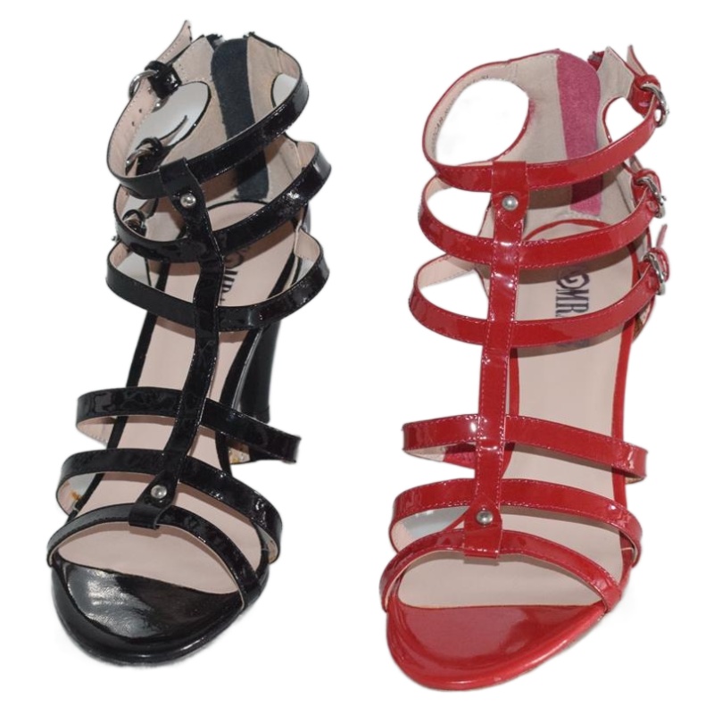 牛漆皮露趾高跟凉鞋时尚