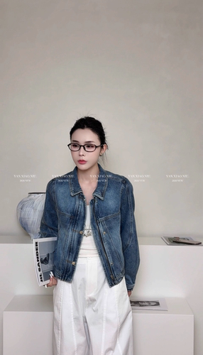 87008春季新款韩版气质百搭休闲宽松显瘦翻领拉链牛仔外套上衣女