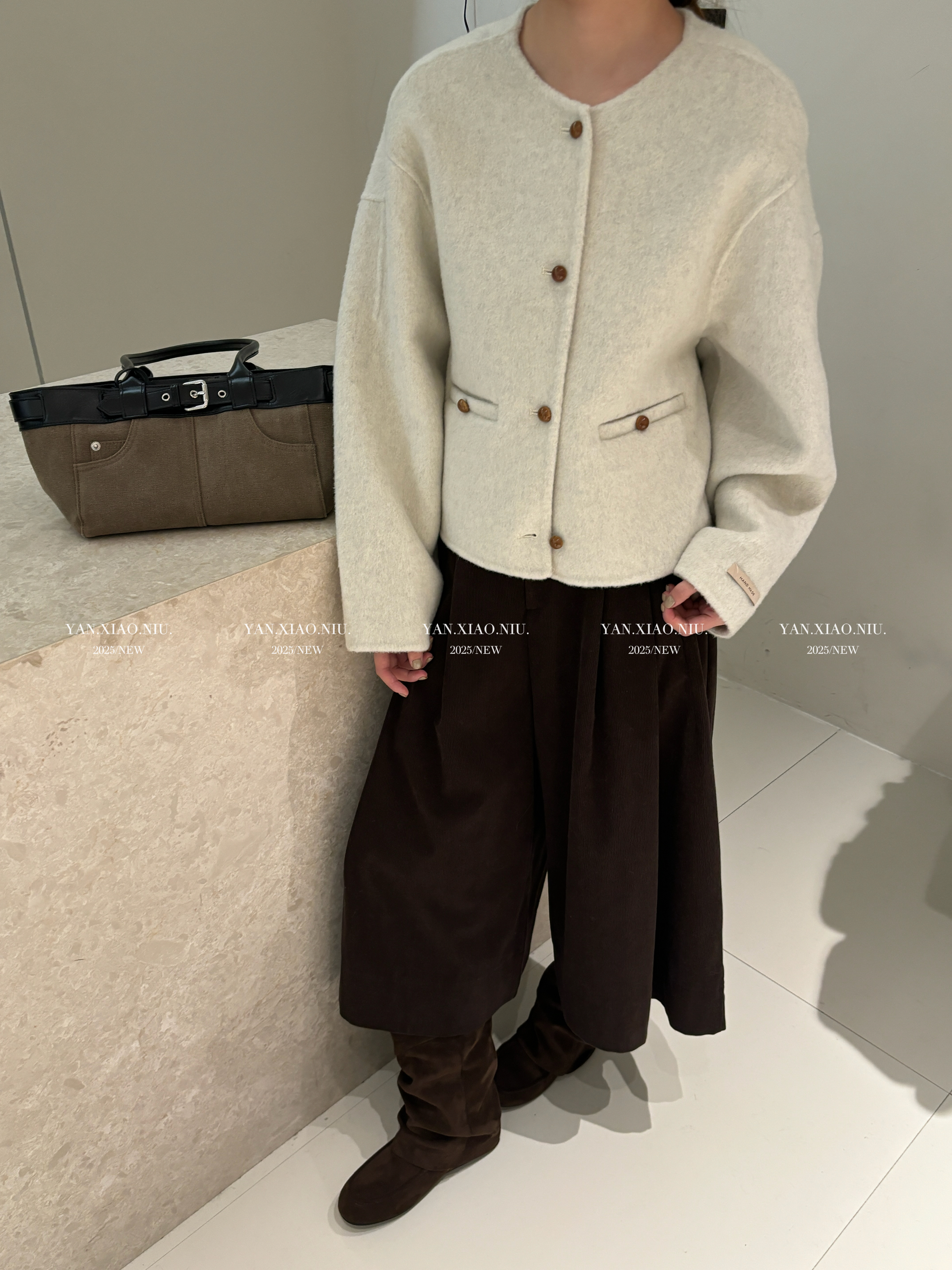 9561秋冬新款韩版气质显瘦设计感双面羊毛大衣短款百搭毛呢外套女