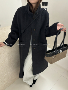 1220配包包韩系百搭休闲宽松显瘦双面羊毛大衣中长款 立领毛呢外套