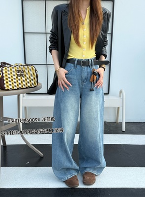 6009冬季新款韩版气质百搭小羊挂件加绒加厚弯刀工装裤休闲牛仔裤