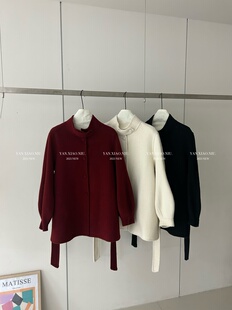 气质百搭立领双面羊毛大衣中长款 韩版 系带毛呢外套女 14冬季 2588