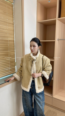 6655韩版复古立领羊羔毛皮毛一体外套女冬季新款加厚保暖短款上衣