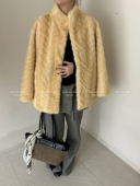 新款 1375高品质金叶貂中长款 环保皮草外套女冬季 气质人字纹大衣