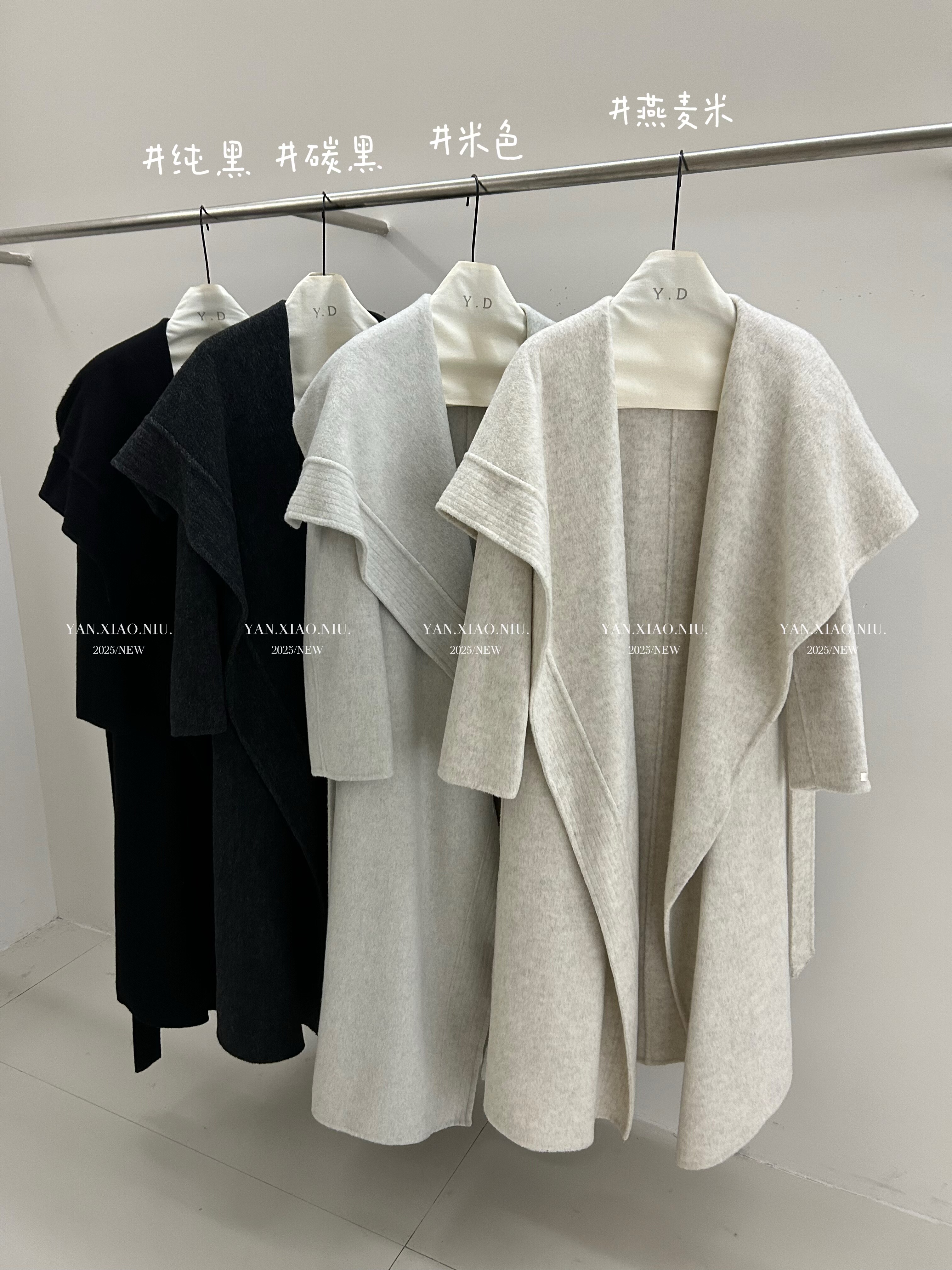 8811-66好品质韩版大翻领系带双面羊毛大衣女长款显瘦毛呢外套女