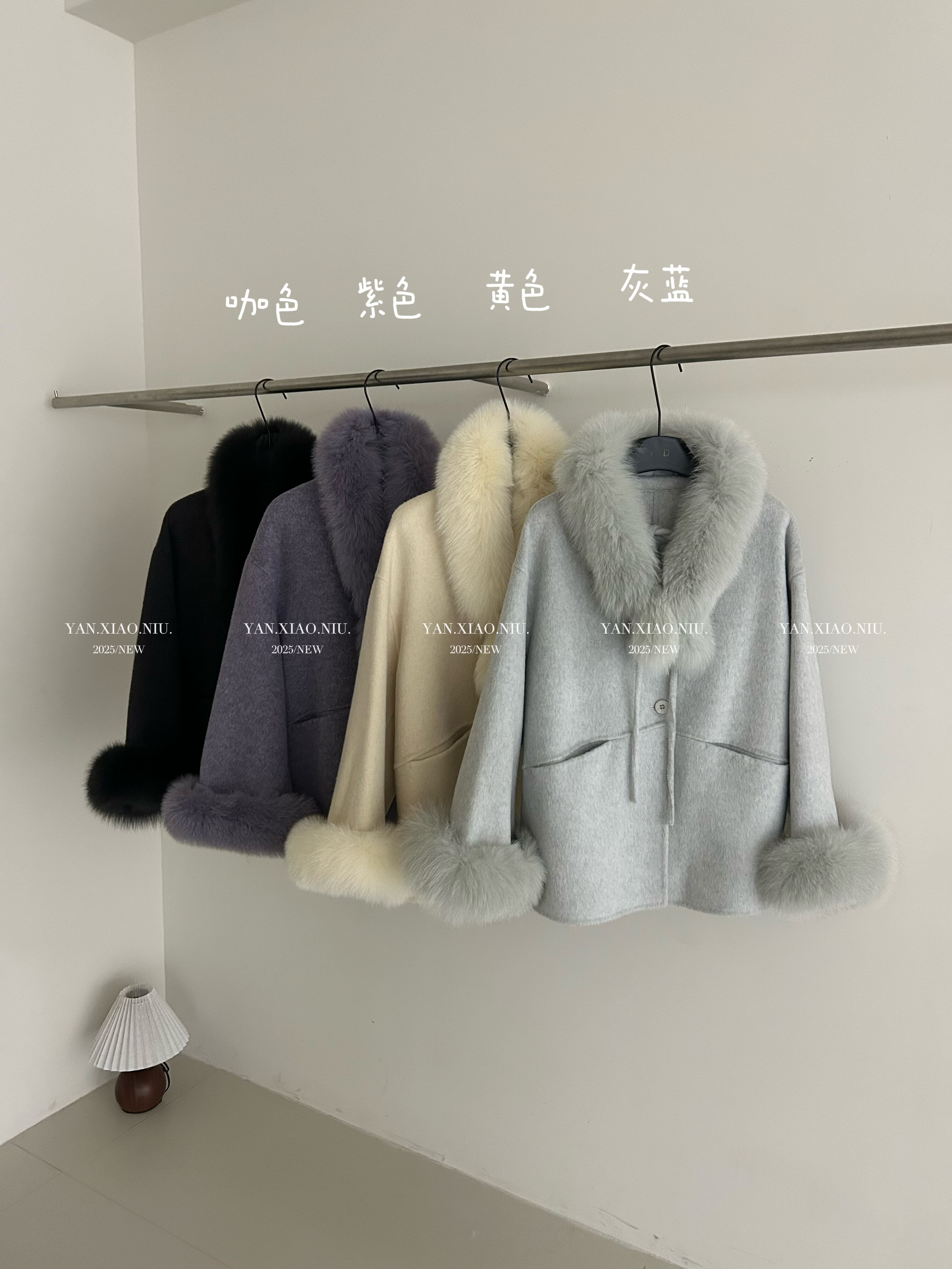 602-2冬季新款韩版气质百搭狐狸毛领双面羊毛大衣显瘦毛呢外套女