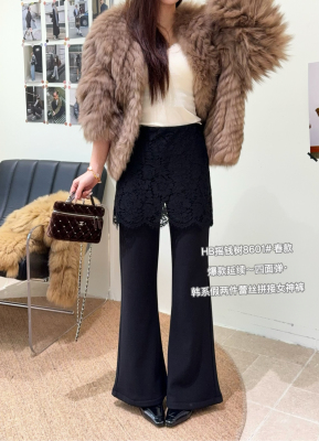 8601设计感蕾丝屁帘拼接裤子春季新款韩版百搭显瘦叠穿休闲长裤女