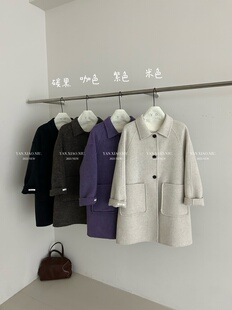 毛呢外套女 气质宽松显瘦翻领双面羊毛大衣中长款 2632 42冬新韩版