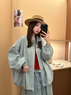 26026春夏新款 气质百搭立领刺绣字母宽松显瘦休闲夹克外套女 韩版