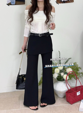 8602-1春夏韩版气质百搭高腰显瘦侧开衩屁帘裤设计感微喇休闲裤女