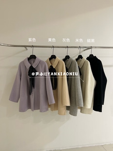 2663-38秋冬新款韩版气质百搭宽松显瘦波点系带翻领双面羊毛大衣