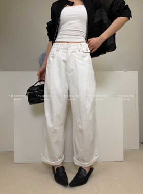 57029白色工装裤女夏季新款韩版极简风小众宽松高腰显瘦镰刀裤潮