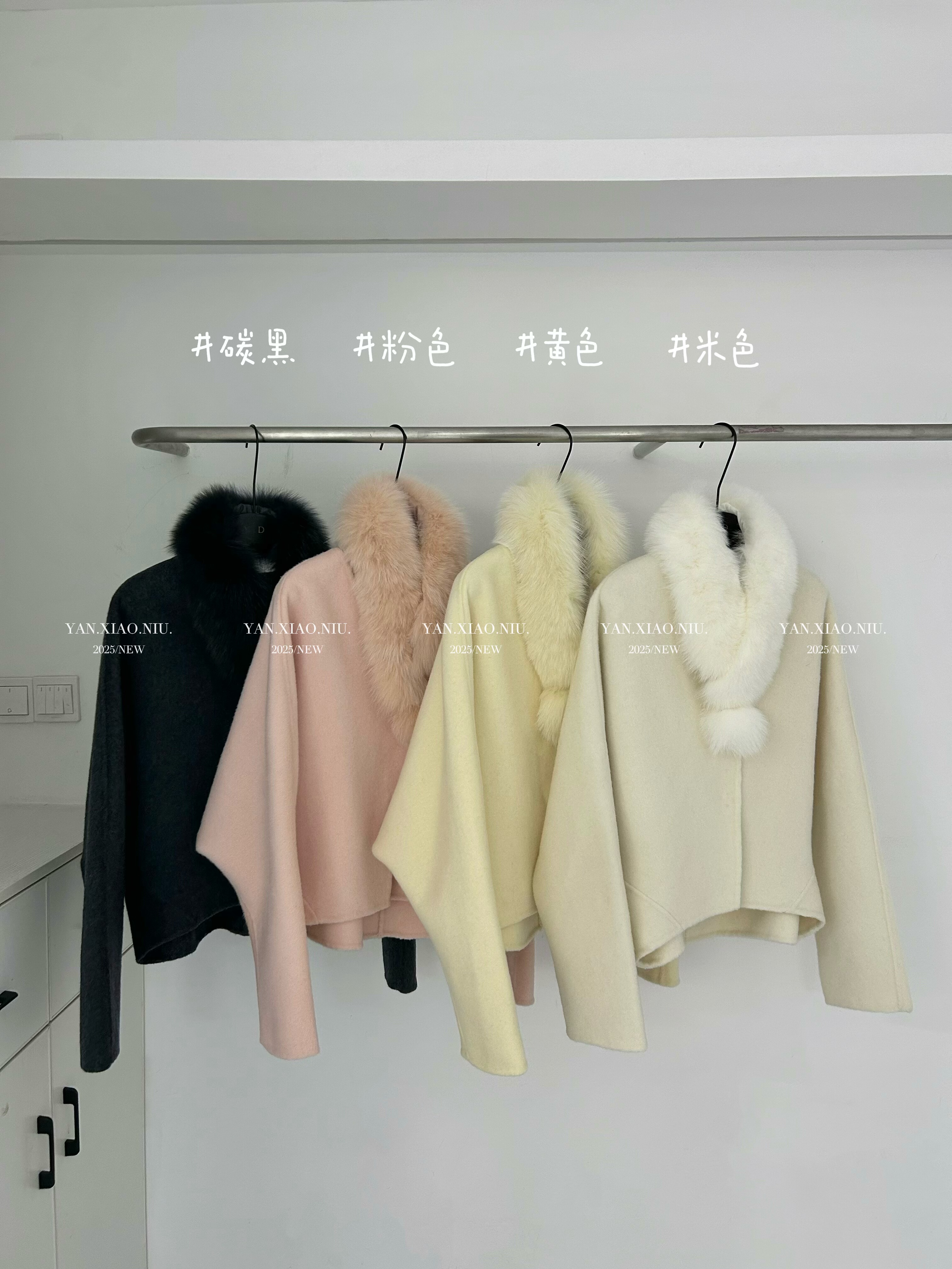 2522-04冬季韩版气质百搭显瘦狐狸毛围脖双面羊毛大衣短款外套女