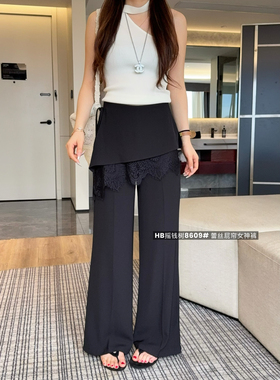 8609夏季新款韩版时尚气质百搭高腰显瘦蕾丝屁帘女神裤休闲长裤女