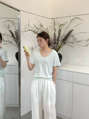 1636夏季新款韩版气质百搭简约显瘦纯色V领短袖T恤休闲打底上衣女