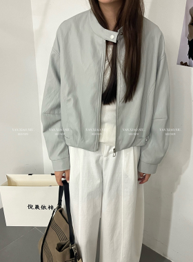 1580春季新款韩版时尚气质百搭休闲宽松显瘦立领拉链夹克皮外套女