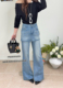 休闲牛仔裤 2655春季 气质百搭高腰显瘦假两件屁帘微喇裤 韩版 女 新款