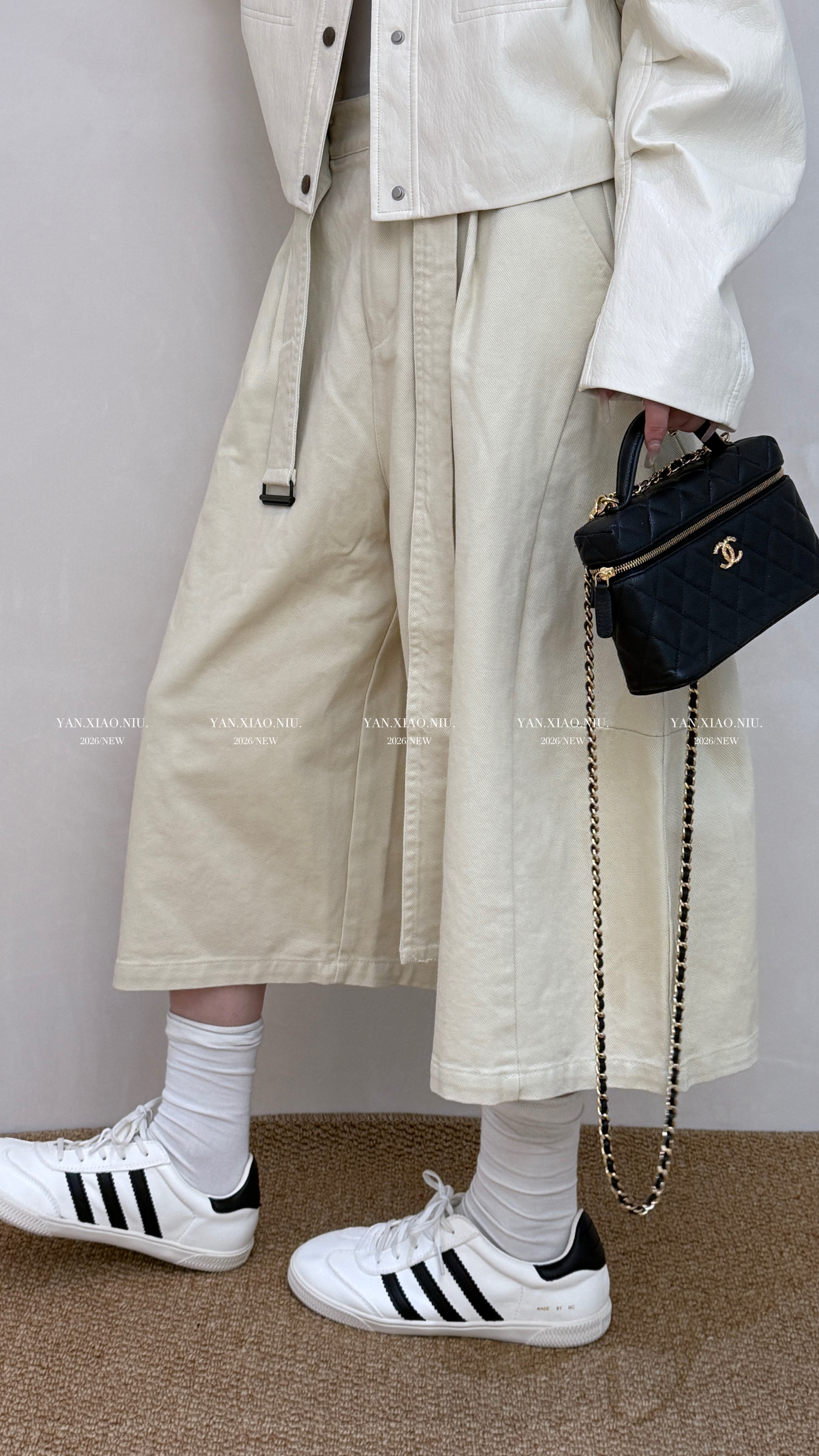 66132春季新款韩版高腰系带阔腿裤宽松显瘦时尚洋气八分裤休闲裤