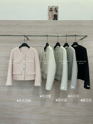 8508-3秋冬新款韩版气质小香风爱心彩色扣双面羊毛大衣短款外套女