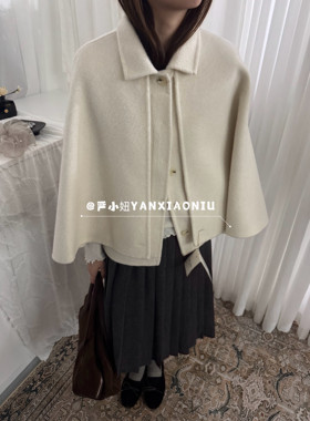 2321冬季新款韩版百搭显瘦小个子法式斗篷双面羊毛大衣毛呢外套女