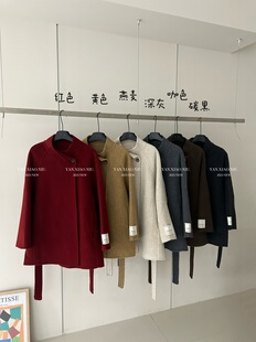 气质百搭宽松显瘦双面羊毛大衣立领系带毛呢外套女 韩版 616 04冬季