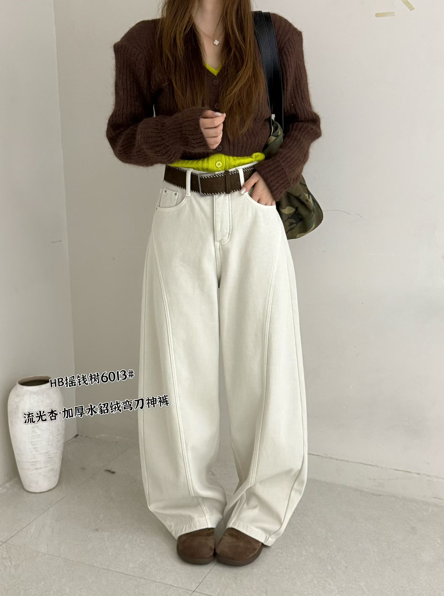 6013冬季新款韩版时尚百搭加绒加厚高腰显瘦弯刀裤休闲牛仔裤长裤