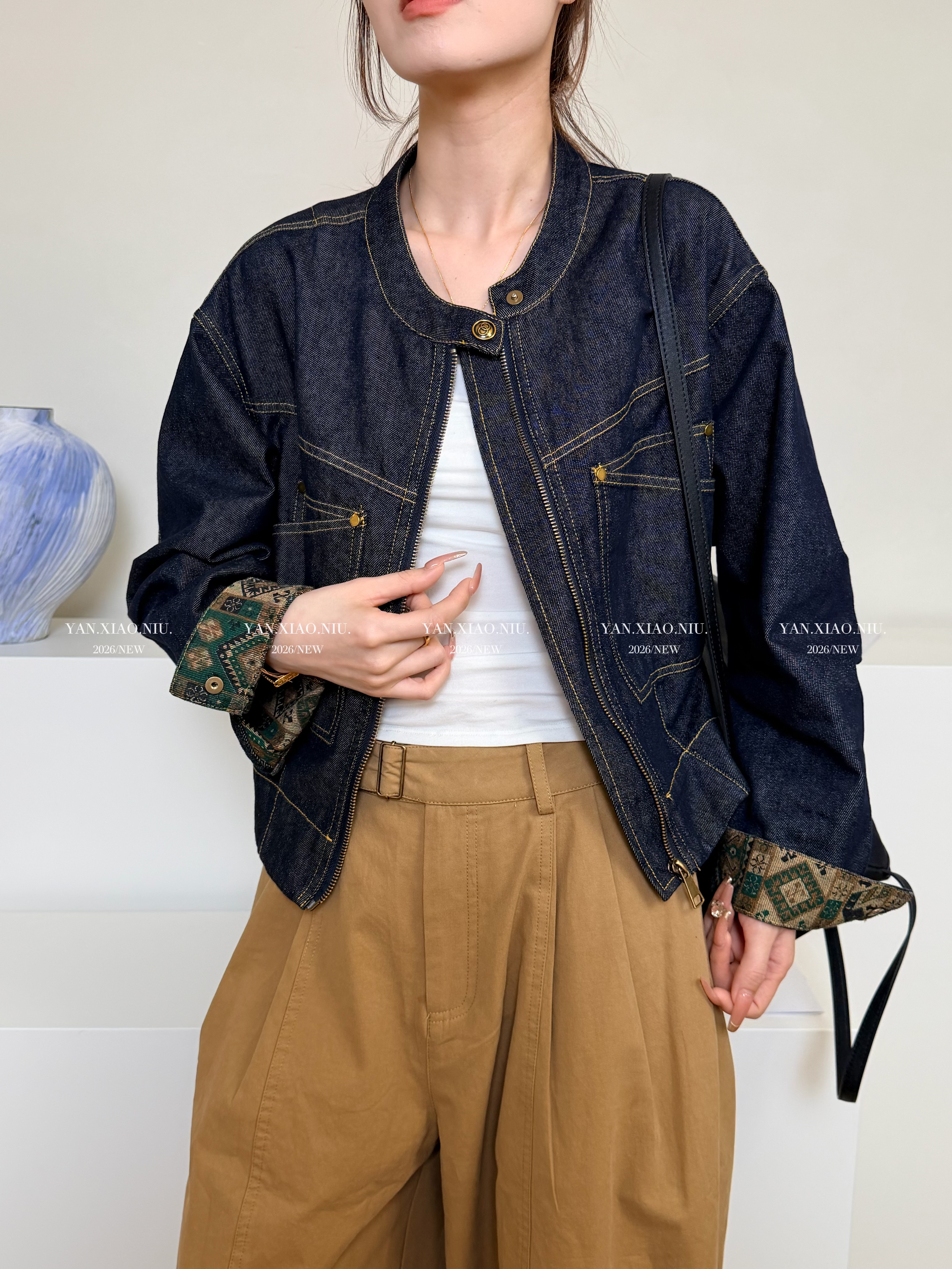 27733春季新款韩版气质百搭宽松显瘦复古长袖牛仔外套拉链上衣女