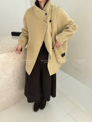 1231冬季配包包韩版百搭气质宽松显瘦双面羊毛大衣立领毛呢外套女