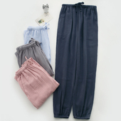 家居裤 双层绉布简约收口情侣防蚊长裤 男女春秋季 水洗纯棉纱布睡裤