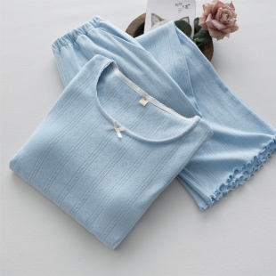 长袖 纯棉短袖 长裤 睡裤 家居服 提花坑条带胸垫睡衣上装 短裤 女春夏季