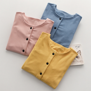 家居服打底衫 海豚绒保暖加绒长袖 上衣 女款 纯色简约圆领睡衣上装