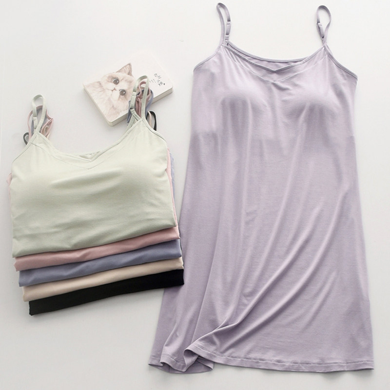 纯色带胸垫吊带睡裙女款夏季莫代尔顺滑弹力家居服睡衣打底内搭,女士内衣/男士内衣/家居服,睡裙,淘宝优惠券,粉丝福利购,淘宝优惠卷