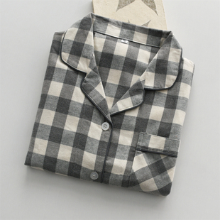 纯棉磨毛绒布长袖 男女春秋冬季 情侣家居服上衣 子睡衣上装 无印风格