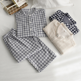 圆领家居服套装 宽松长袖 纯棉纱布薄款 无印风简约睡衣女男春秋夏季