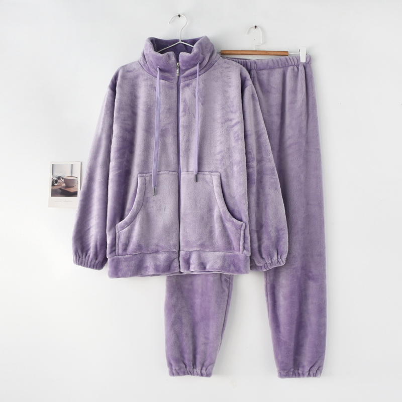 情侣法兰绒拉链立领可外穿家居服