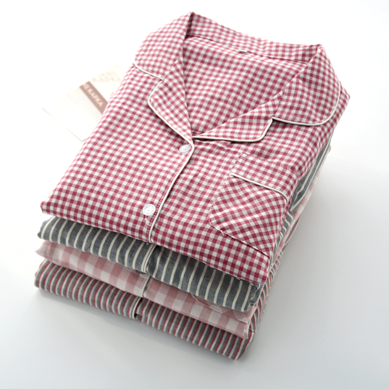 日式宽松睡衣女士春夏季纯棉纱