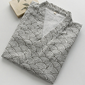 波浪纹和服汗蒸睡袍男春夏季 宽松家居服睡衣浴袍浴衣 纯棉纱布薄款