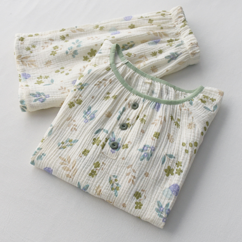 套头田园印花睡衣女夏季纯棉纱布双层薄款宽松短袖短裤家居服套装,女士内衣/男士内衣/家居服,睡衣/家居服套装,淘宝优惠券,粉丝福利购,淘宝优惠卷