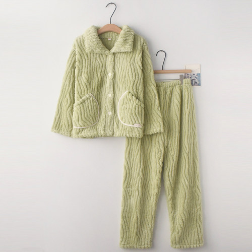 情侣法兰绒方领秋冬季家居服套装