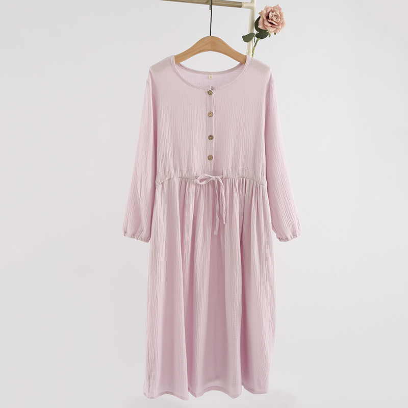 纯色简约睡裙女士春秋夏季纯棉纱布薄款宽松长袖家居服睡衣连衣裙,女士内衣/男士内衣/家居服,睡裙,淘宝优惠券,粉丝福利购,淘宝优惠卷